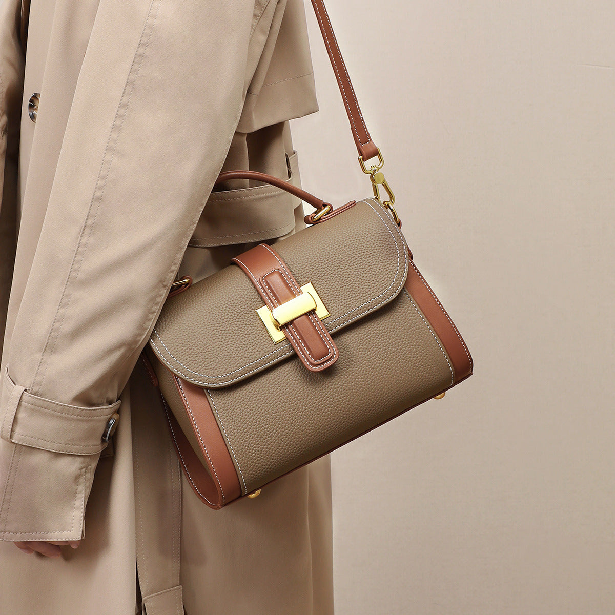 Bolso Elegante de Mano y Bandolera Hecho de Cuero Genuino