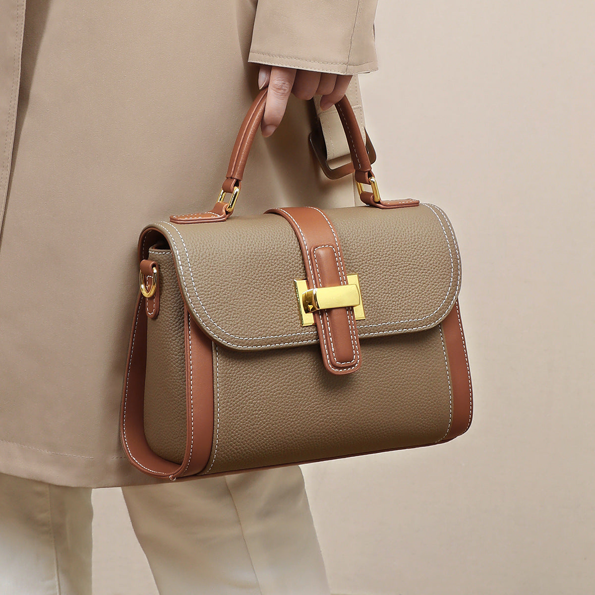 Bolso Elegante de Mano y Bandolera Hecho de Cuero Genuino