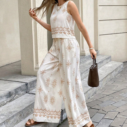 Women's Geometric Printed Tank Top And Pants 2-piece Set
