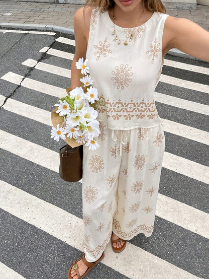 Women's Geometric Printed Tank Top And Pants 2-piece Set